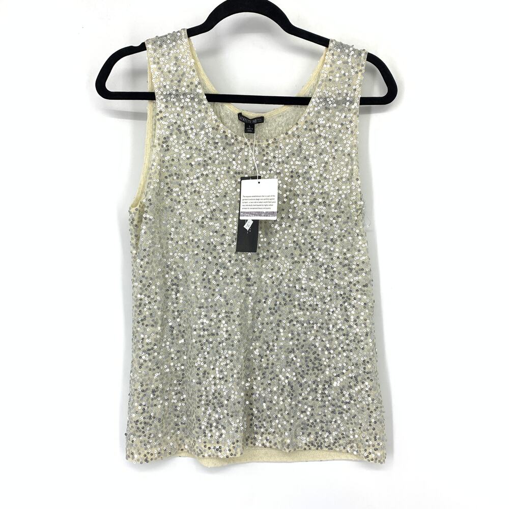 Lafayette 148 New York Sequin Tank Top Womens L Silver Ivory NWT Evening